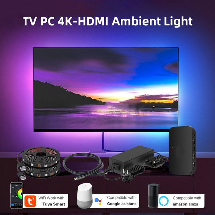 HDMI 2.0-PRO Smart Ambient TV Led Backlight Led Strip Lights Kit Work With TUYA APP Alexa Voice Google Assistant 2 x 1m(EU Plug)