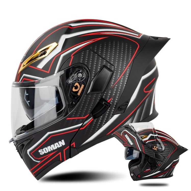 SOMAN Motorcycle Dual Lens Riding Peel-Off Full Coverage Helmet, Size: S(Matt Black Red)
