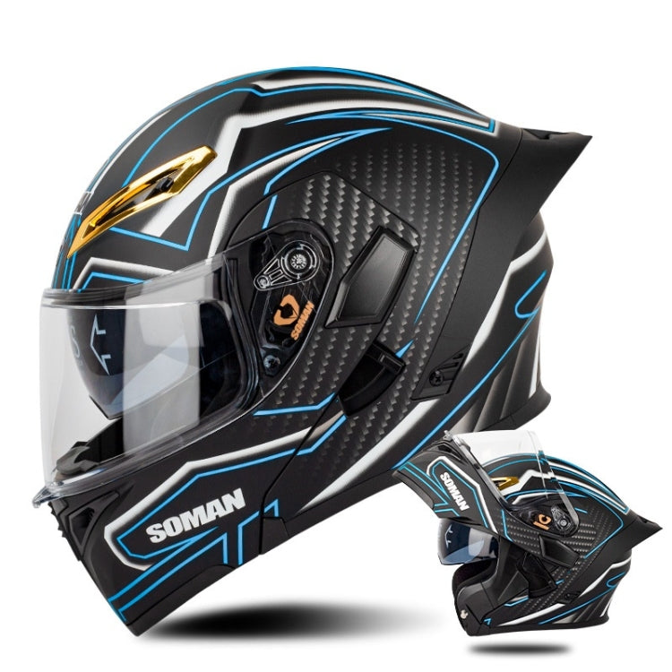 SOMAN Motorcycle Dual Lens Riding Peel-Off Full Coverage Helmet, Size: S(Matt Black Blue)