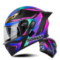 SOMAN Motorcycle Dual Lens Riding Peel-Off Full Coverage Helmet, Size: S(Sapphire Vision)