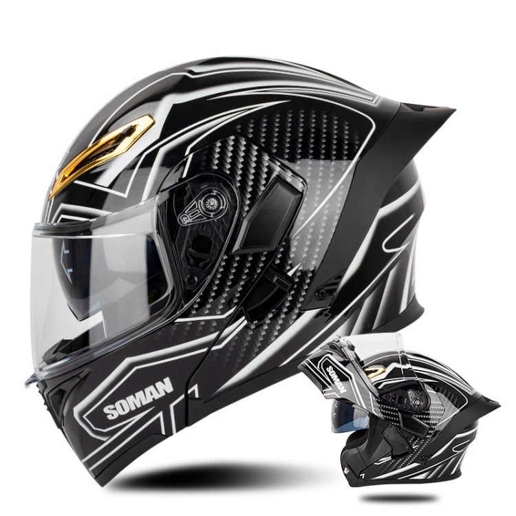 SOMAN Motorcycle Dual Lens Riding Peel-Off Full Coverage Helmet, Size: M(Bright Black White)