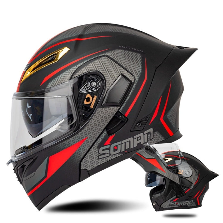 SOMAN Motorcycle Dual Lens Riding Peel-Off Full Coverage Helmet, Size: M(Black Red Track)