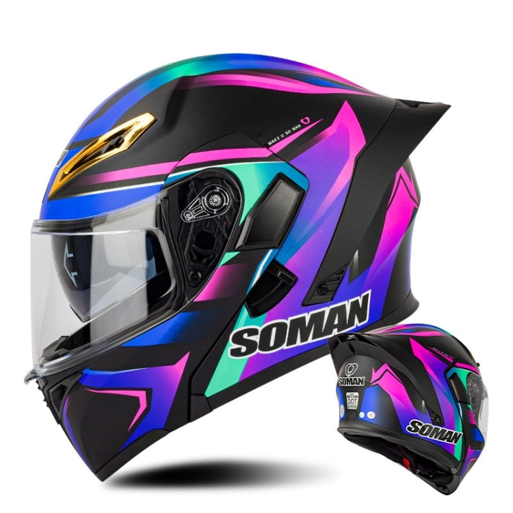 SOMAN Motorcycle Dual Lens Riding Peel-Off Full Coverage Helmet, Size: L(Sapphire Vision)