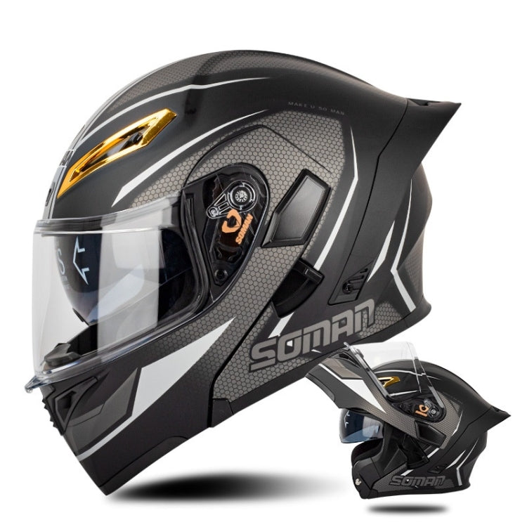 SOMAN Motorcycle Dual Lens Riding Peel-Off Full Coverage Helmet, Size: L(Black Gray Track)