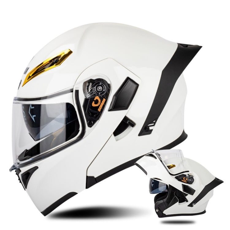 SOMAN Motorcycle Dual Lens Riding Peel-Off Full Coverage Helmet, Size: L(Pearl White)