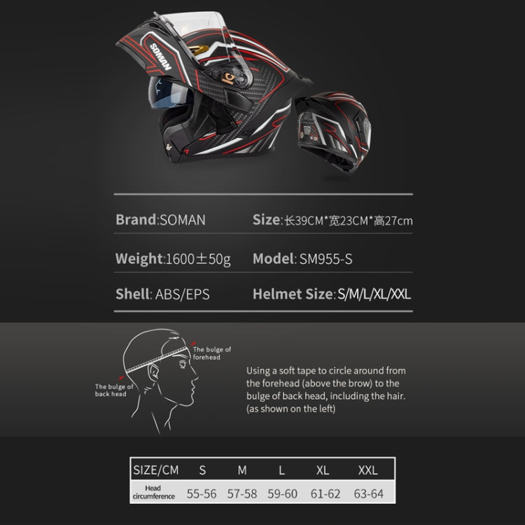 SOMAN Motorcycle Dual Lens Riding Peel-Off Full Coverage Helmet, Size: L(Bright Black)