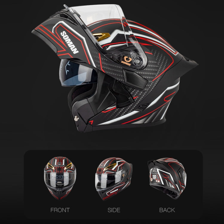 SOMAN Motorcycle Dual Lens Riding Peel-Off Full Coverage Helmet, Size: L(Pearl White)