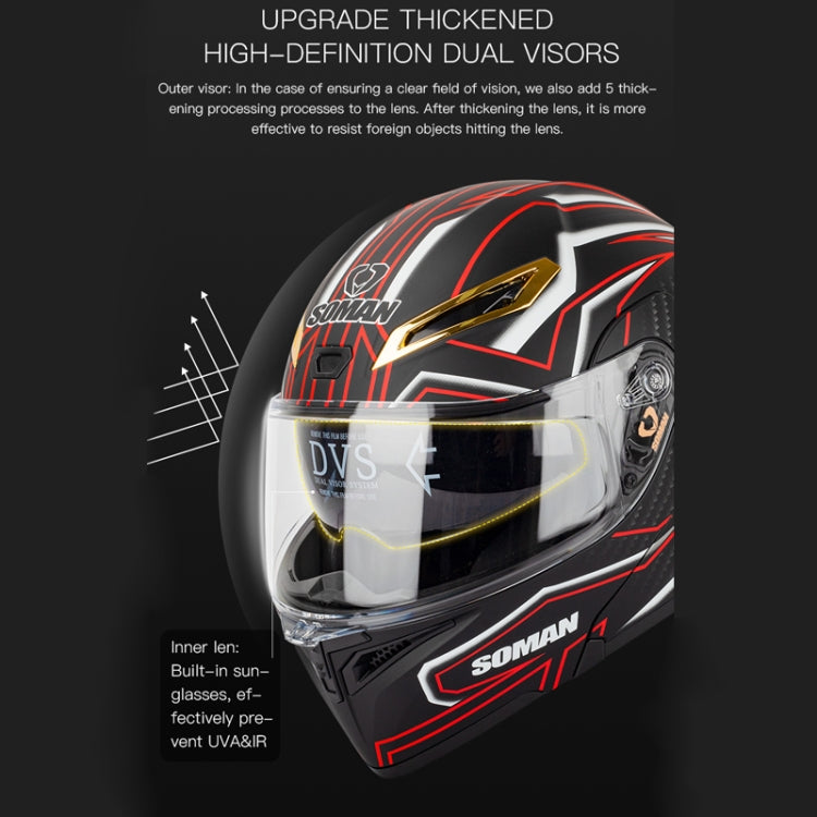 SOMAN Motorcycle Dual Lens Riding Peel-Off Full Coverage Helmet, Size: M(Bright Black)