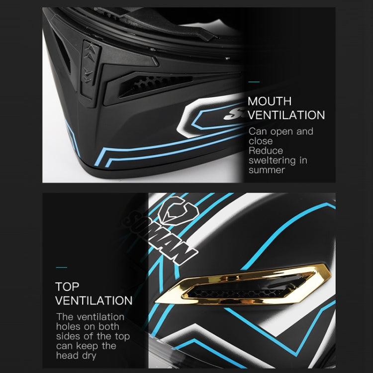 SOMAN Motorcycle Dual Lens Riding Peel-Off Full Coverage Helmet, Size: S(Matt Black Red)
