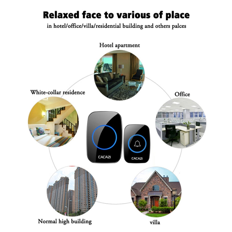 CACAZI A10DC 1 To 2 Battery Type Home Smart Waterproof Electronic Wireless Doorbell(Black)