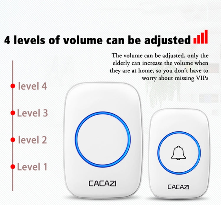 CACAZI A10DC 1 To 2 Battery Type Home Smart Waterproof Electronic Wireless Doorbell(White)