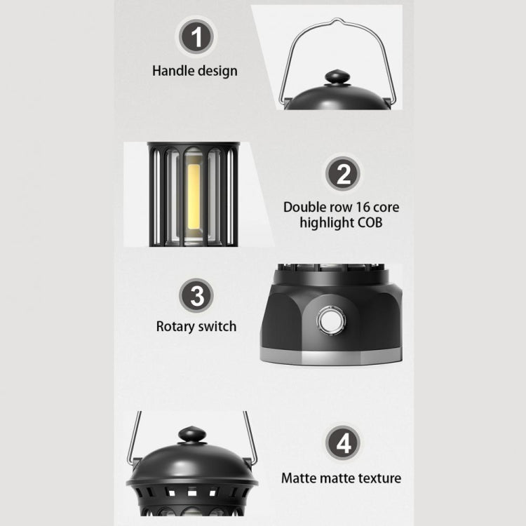 Rechargeable COB Portable Outdoor Camping Lamp Atmosphere Tent Lamp Retro Lamp, Size: Small Beige