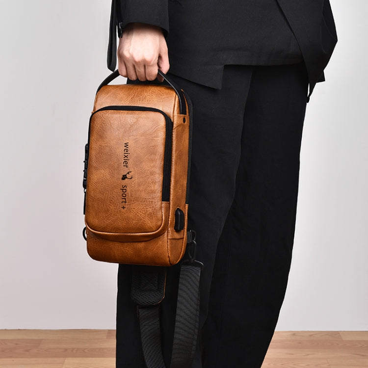 WEIXIER X318 Single Shoulder Crossbody Male Waterproof Anti-Theft Small Backpack(Light Brown)