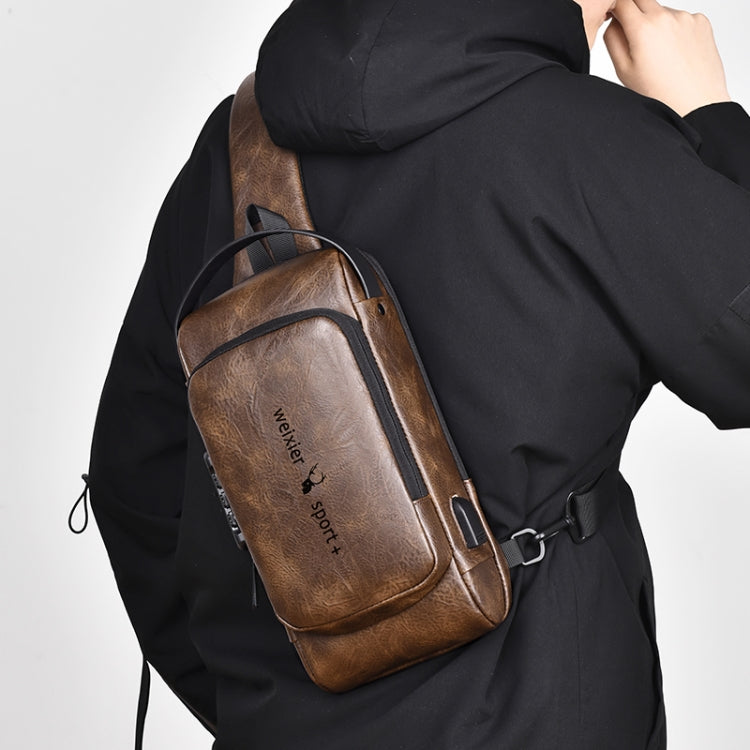 WEIXIER X318 Single Shoulder Crossbody Male Waterproof Anti-Theft Small Backpack(Dark Brown)