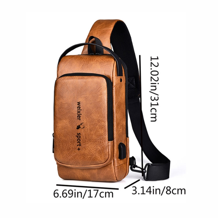 WEIXIER X318 Single Shoulder Crossbody Male Waterproof Anti-Theft Small Backpack(Dark Brown)