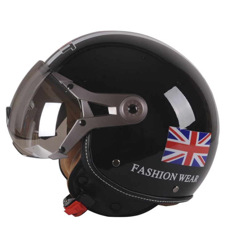 GXT Electric Vehicle Half Cover Helmet Four Seasons Retro Helmet, Size: M(Bright Black Flower)