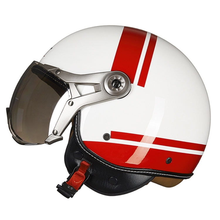 GXT Electric Vehicle Half Cover Helmet Four Seasons Retro Helmet, Size: L(Painted White Red Stripes)