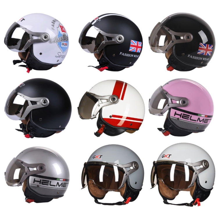 GXT Electric Vehicle Half Cover Helmet Four Seasons Retro Helmet, Size: L(Painted White Red Stripes)