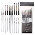 10 In 1 Nylon Hair Watercolor Paint Brush Set Wooden Handle Round Pointed Acrylic Painting Pens(Silver Black)