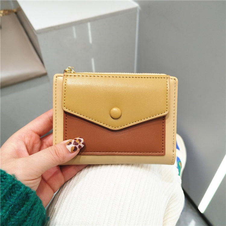 PU Leather Short Color Matching Folding Wallet Mini Portable Wallet(Brown)