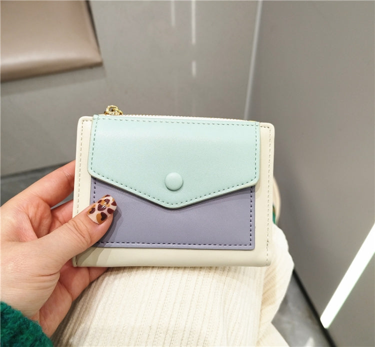 PU Leather Short Color Matching Folding Wallet Mini Portable Wallet(Blue)