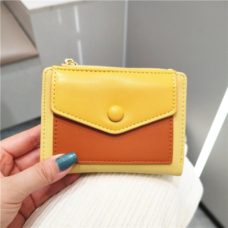 PU Leather Short Color Matching Folding Wallet Mini Portable Wallet(Turmeric)