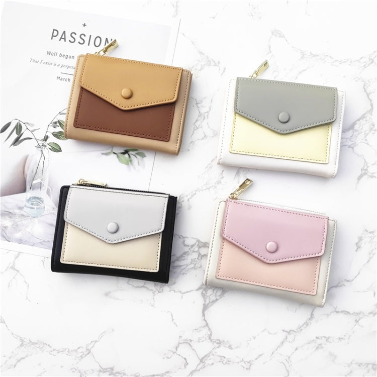 PU Leather Short Color Matching Folding Wallet Mini Portable Wallet(Light Pink)
