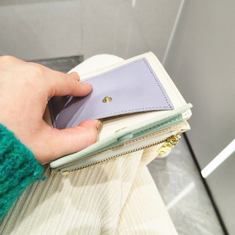 PU Leather Short Color Matching Folding Wallet Mini Portable Wallet(Blue)
