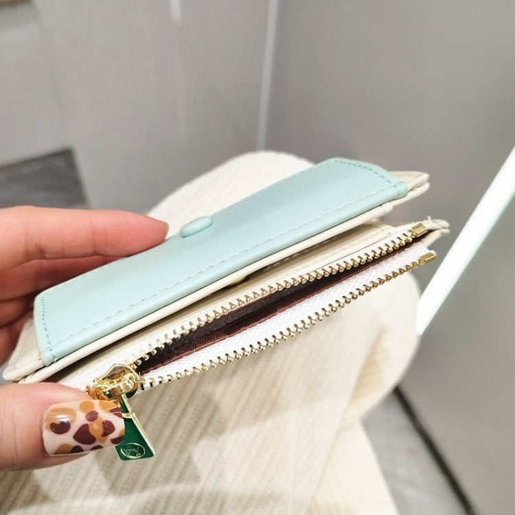 PU Leather Short Color Matching Folding Wallet Mini Portable Wallet(Apricot)