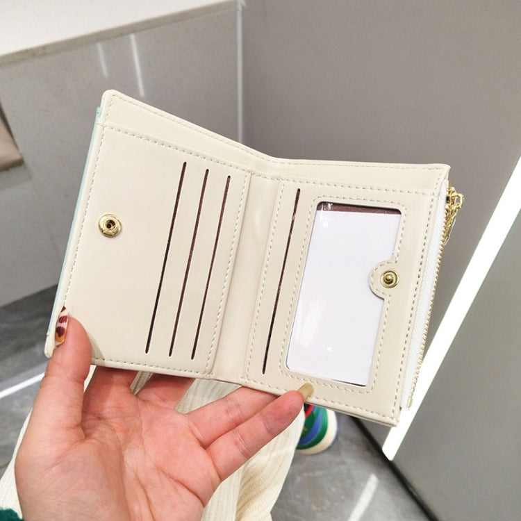 PU Leather Short Color Matching Folding Wallet Mini Portable Wallet(Light Pink)
