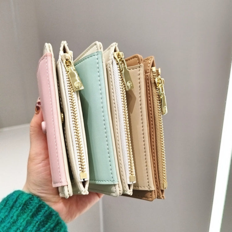 PU Leather Short Color Matching Folding Wallet Mini Portable Wallet(Apricot)
