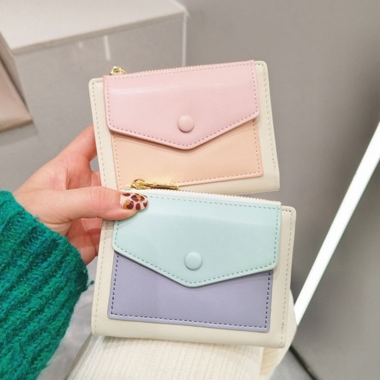PU Leather Short Color Matching Folding Wallet Mini Portable Wallet(Apricot)