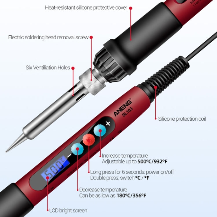 ANENG SL103 13pcs/set Intelligent Digital Display Temperature Adjustment Household Constant Temperature Soldering Iron Set 60W Internal Heat Welding Tool Kit(US Plug)