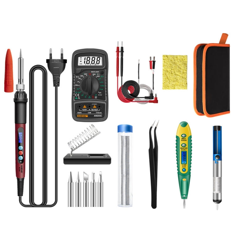 ANENG SL103 17pcs/set Intelligent Digital Display Temperature Adjustment Household Constant Temperature Soldering Iron Set 60W Internal Heat Welding Tool Kit(EU Plug)