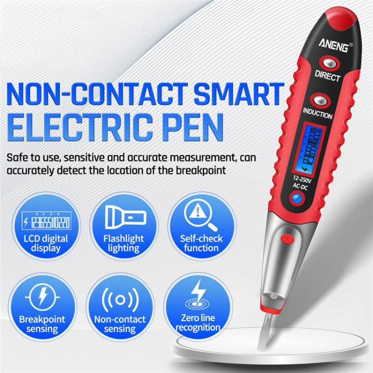 ANENG VD700 2pcs Sound and Light Alarm Non-contact Digital Display Sensor Multi-function Test Pen(Black Red)