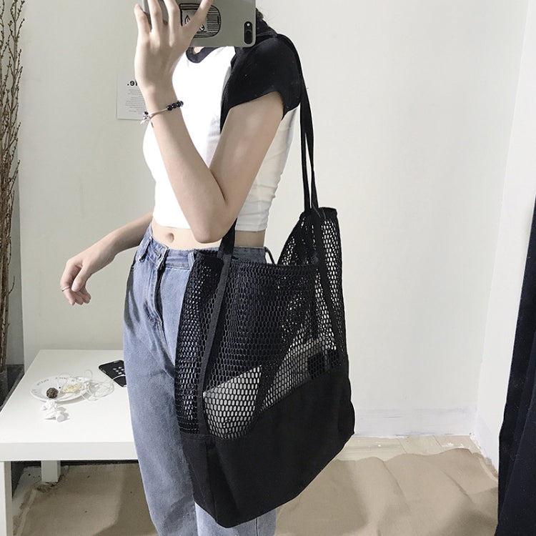 Transparent Mesh Single Shoulder Bag Student Bag(Black)