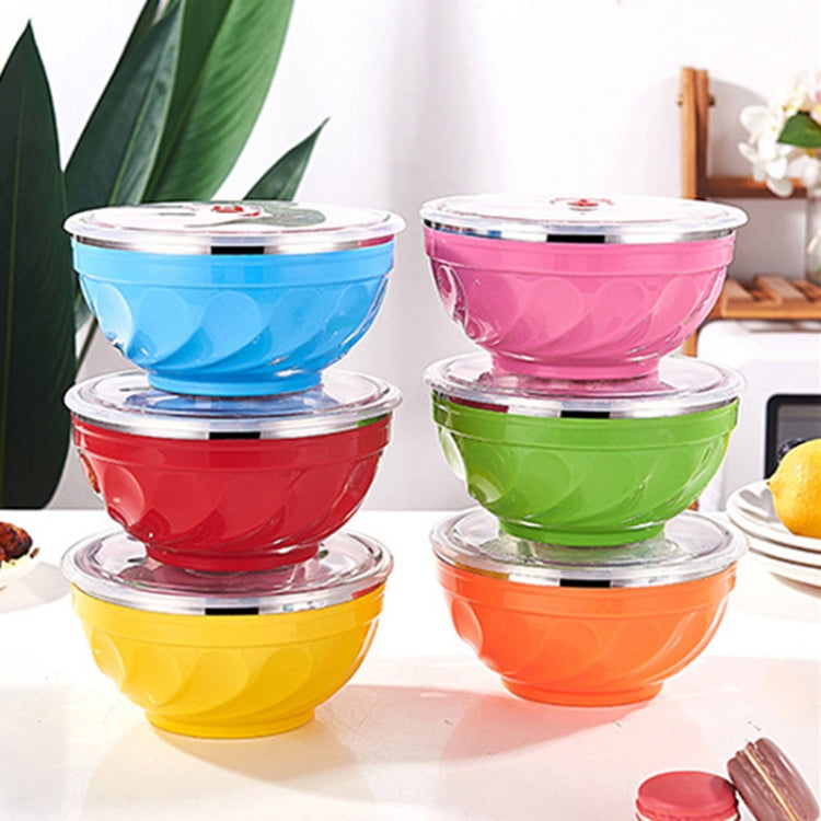 6pcs /Set 17cm Double-Layer Stainless Steel Bowl With Lid Children Dinner Insulated Rice Bowl(6 Colors Matching)