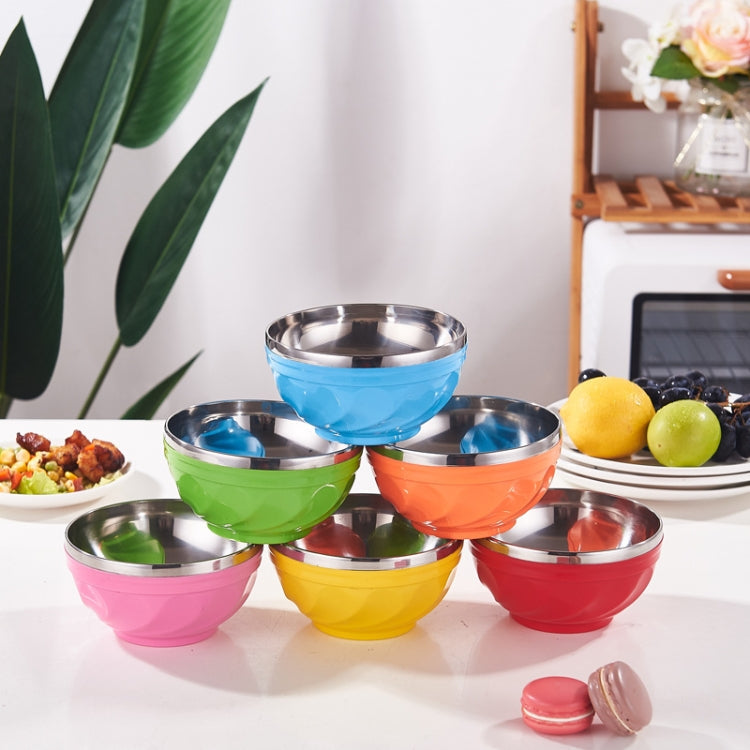 6pcs /Set 17cm Double-Layer Stainless Steel Bowl With Lid Children Dinner Insulated Rice Bowl(6 Colors Matching)