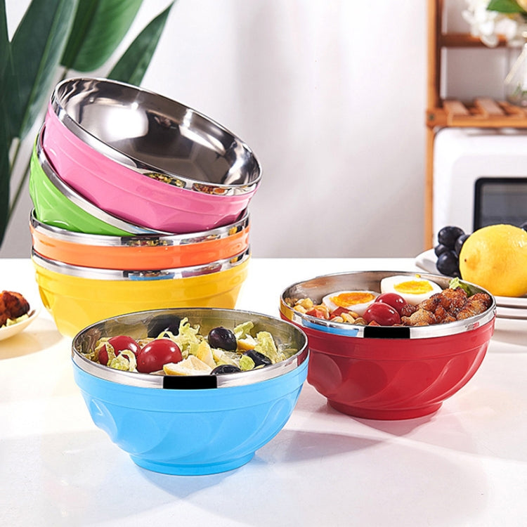 6pcs /Set 15cm Double-Layer Stainless Steel Bowl With Lid Children Dinner Insulated Rice Bowl(6 Colors Matching)