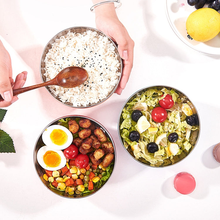 6pcs /Set 15cm Double-Layer Stainless Steel Bowl With Lid Children Dinner Insulated Rice Bowl(6 Colors Matching)