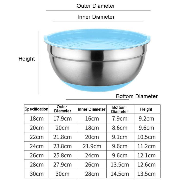 22cm With Colorful Silicone Bottom & Lid Salad Bowl Stainless Steel Thickened Basin(Color Random Delivery)