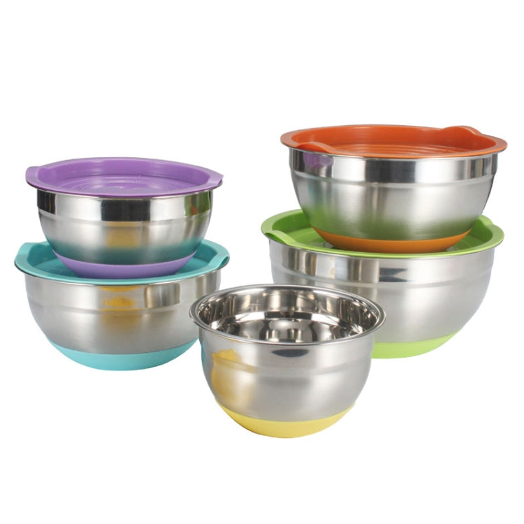 18cm With Colorful Silicone Bottom & Lid Salad Bowl Stainless Steel Thickened Basin(Color Random Delivery)