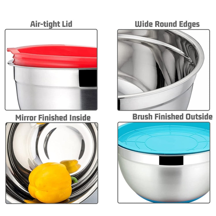 24cm With Colorful Silicone Bottom & Lid Salad Bowl Stainless Steel Thickened Basin(Color Random Delivery)