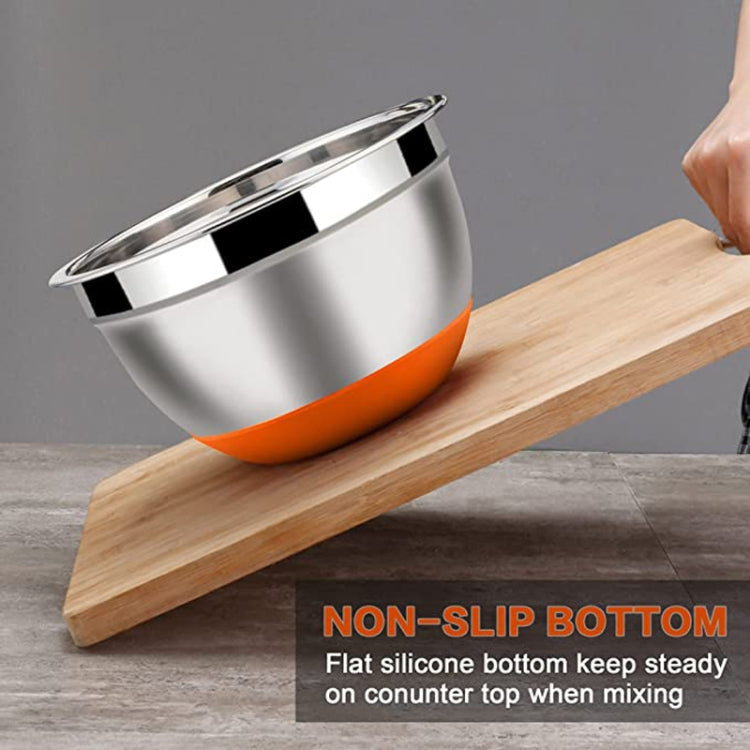 30cm With Colorful Silicone Bottom & Lid Salad Bowl Stainless Steel Thickened Basin(Color Random Delivery)