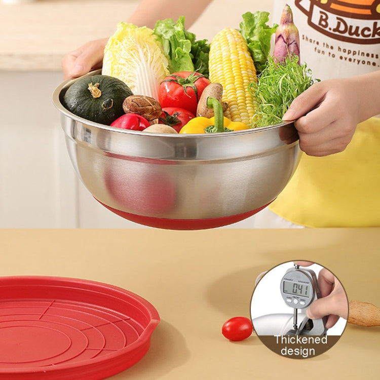 20cm With Colorful Silicone Bottom & Lid Salad Bowl Stainless Steel Thickened Basin(Color Random Delivery)