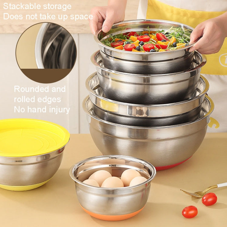 22cm With Colorful Silicone Bottom & Lid Salad Bowl Stainless Steel Thickened Basin(Color Random Delivery)