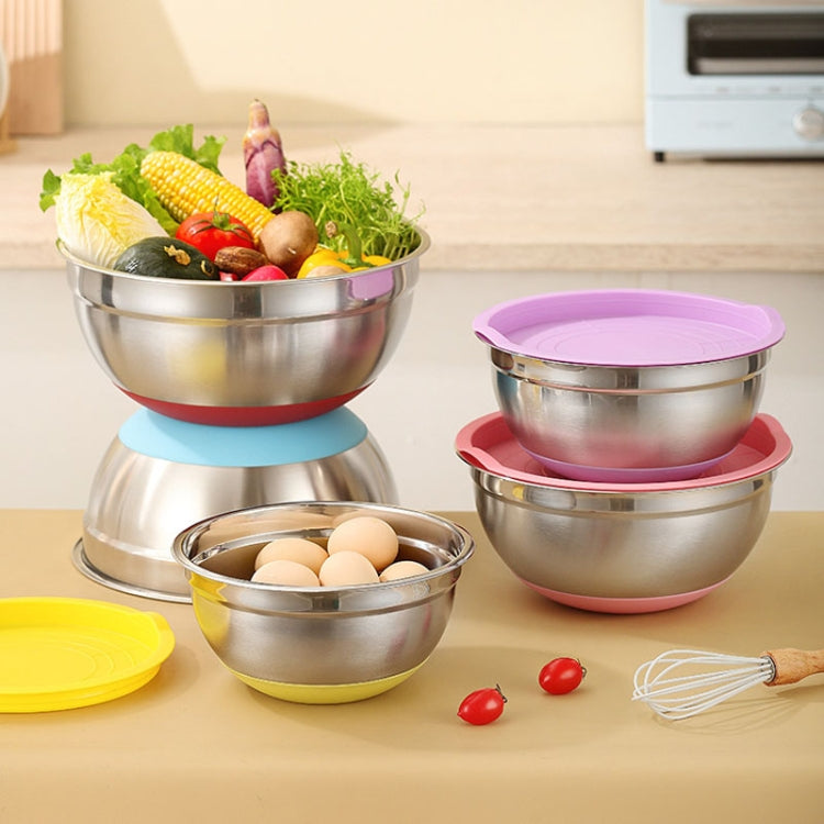 30cm With Colorful Silicone Bottom & Lid Salad Bowl Stainless Steel Thickened Basin(Color Random Delivery)