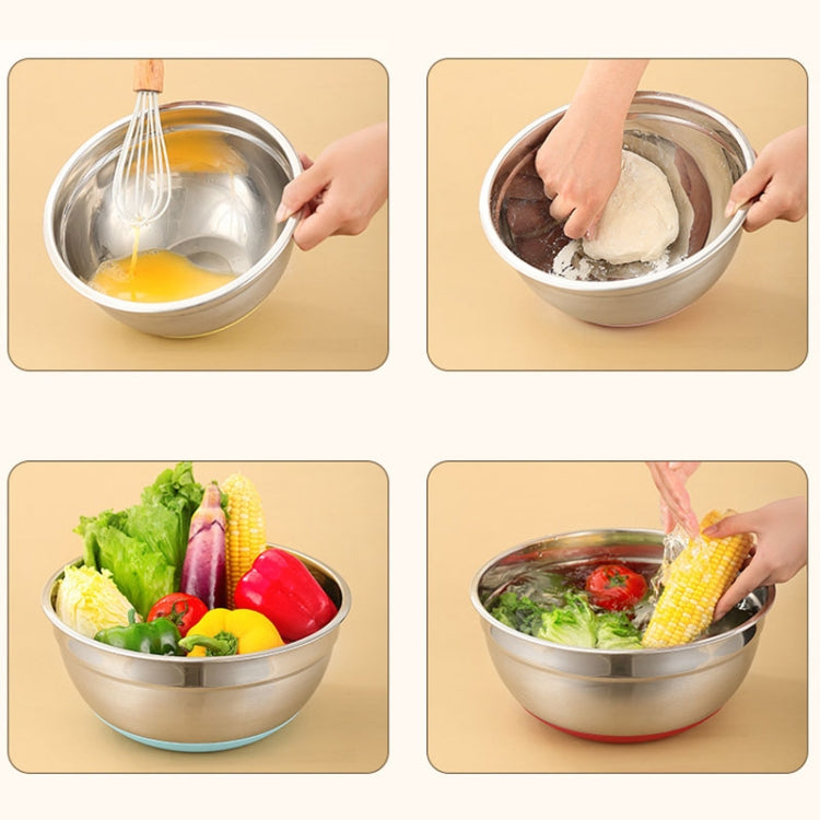 22cm With Colorful Silicone Bottom & Lid Salad Bowl Stainless Steel Thickened Basin(Color Random Delivery)