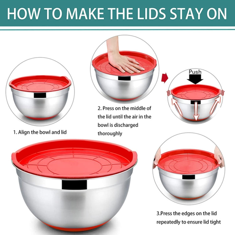 22cm With Colorful Silicone Bottom & Lid Salad Bowl Stainless Steel Thickened Basin(Color Random Delivery)