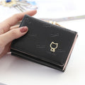 Cartoon Cute Cat Tri-fold Wallet Mini Embossed Multifunctional Wallet(Black)